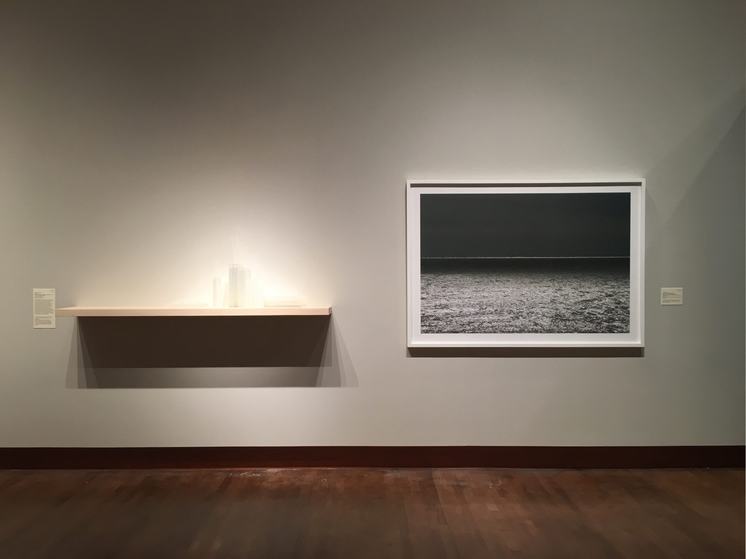 left: Sarah FitzSimons, "Water Biography (Selected Volumes)", 2019; right: Renate Aller, "Oceanscapes - One View - Ten Years", 2008
installation view Chazen Museum of Art, February 2020